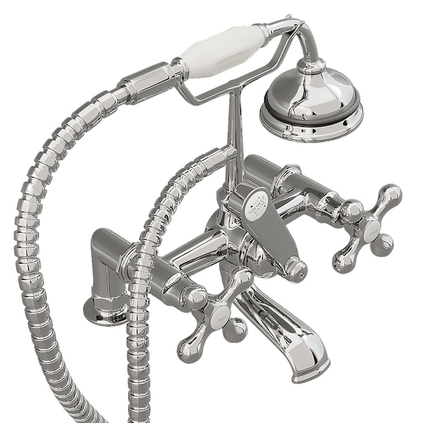 Clawfoot Tub Deck Mount Brass Faucet With Hand Held Shower-Polished Chrome